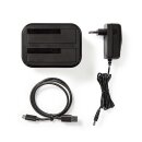 Festplatten-Dockingstation | USB Typ C | SATA | Doppelschacht | mit Netzteil