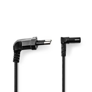 Netzkabel  |  Euro-Stecker, abgewinkelt – IEC-320-C7, abgewinkelt oben/unten  |  2,0 m  |  Schwarz