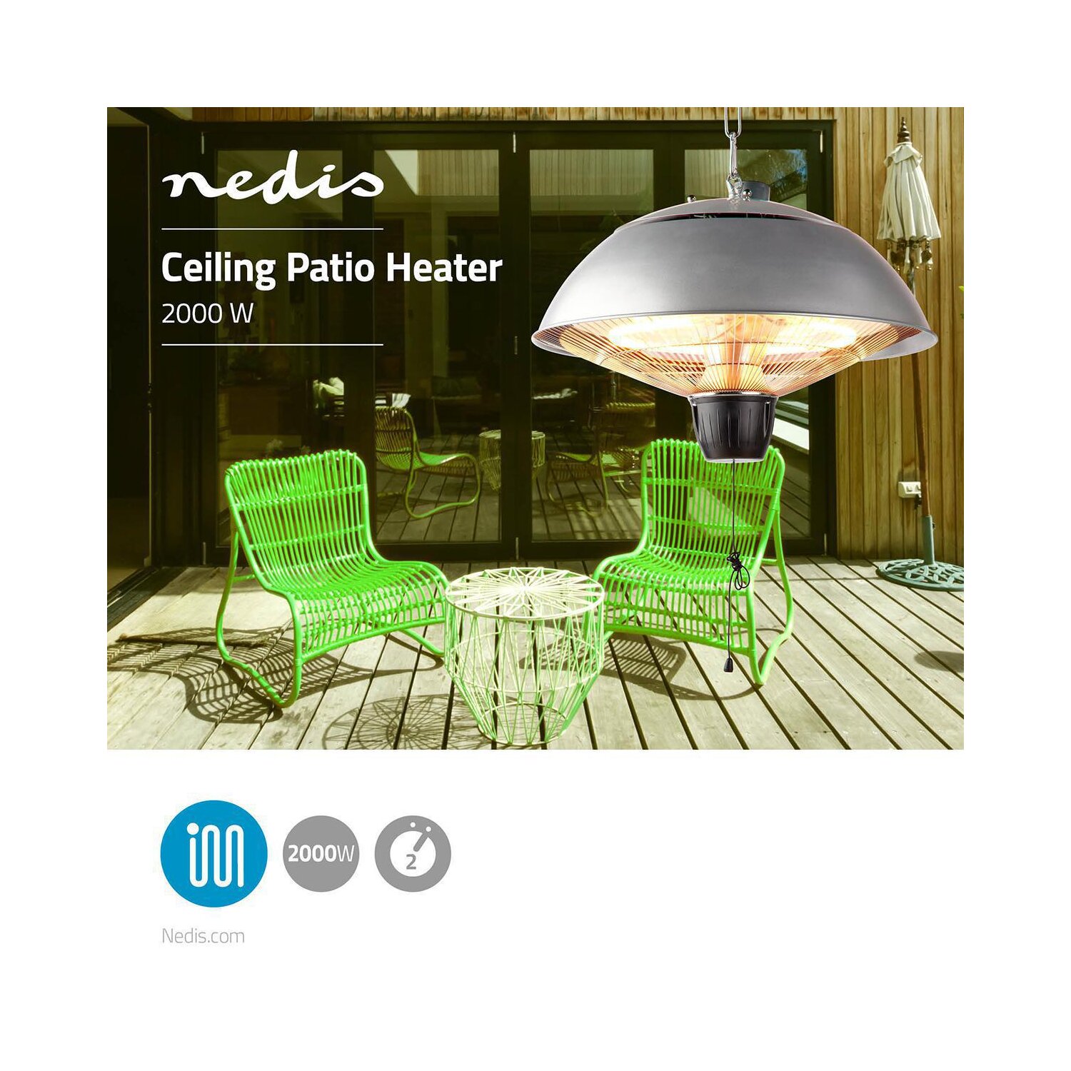 Heizstrahler | Für Deckenmontage | 2000 W | IP24, 57,99