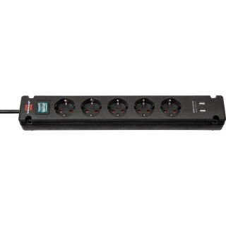 Brennenstuhl 5-fach Steckdosenleiste + 2 USB Ladeport Ports schwarz mit Schalter