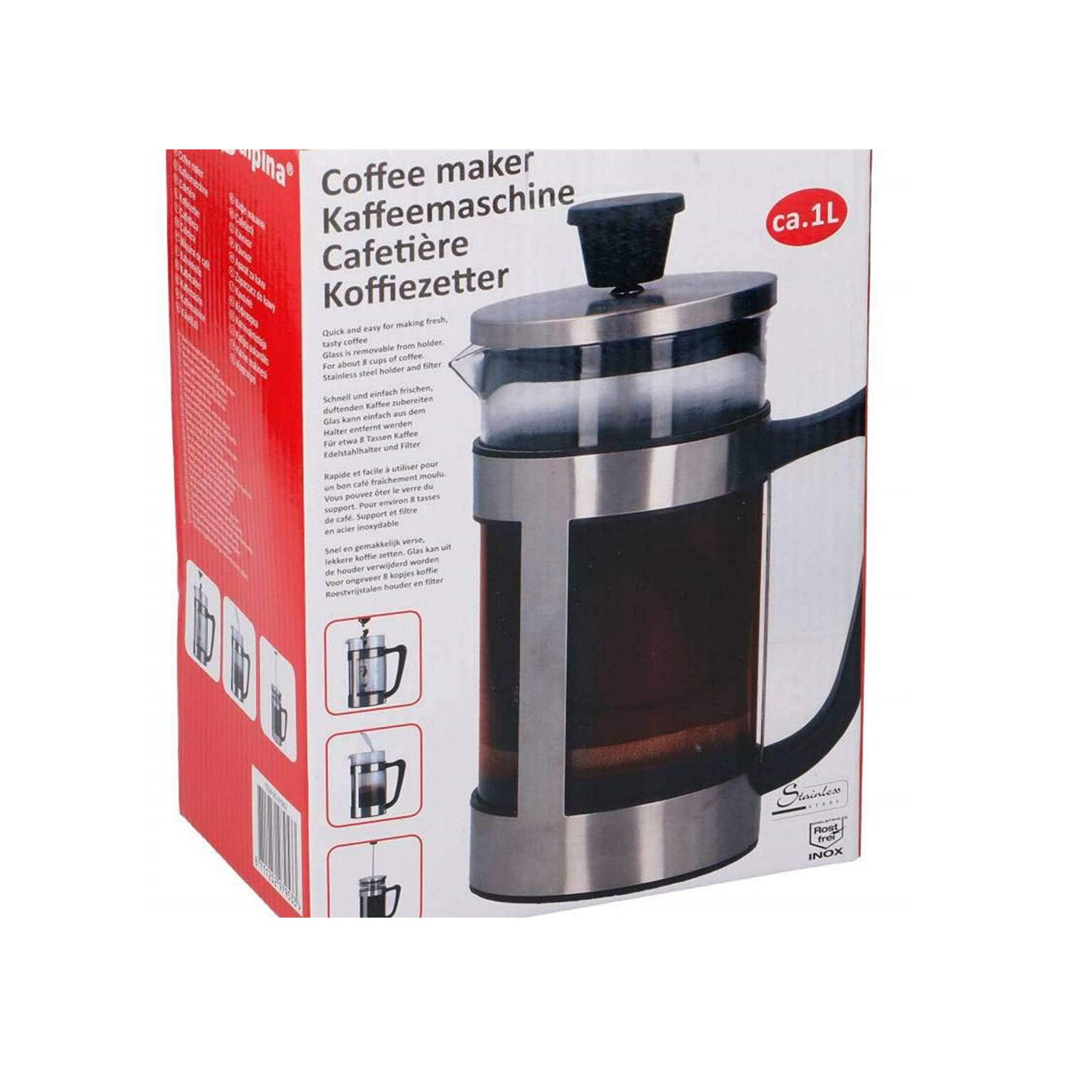 Design French Press 1 Liter 1L Kaffeemaschine und Teebereiter Kaffeeb ...