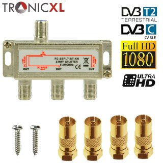 TronicXL Premium Koax Antennenverteiler HD 3D 4K Verteiler Weiche Splitter DVBT DVBT2 DVBC SAT Unicable Kabelfernsehen