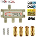 TronicXL Premium Koax Antennenverteiler HD 3D 4K Verteiler Weiche Splitter DVBT DVBT2 DVBC SAT Unicable Kabelfernsehen