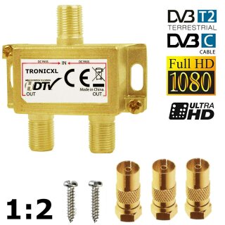 Koax Antennenverteiler HD 3D 4K Verteiler Weiche Splitter DVBT DVBT2 DVBC SAT Unicable 2fach