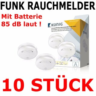 10 Stück KÖNIG Profi Funk Rauchmelder Rauch Melder Brandmelder Feuer koppelbar