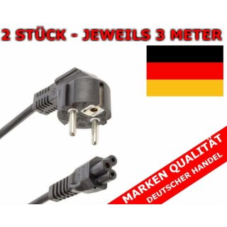 2 Stück Stromkabel Kabel Netz IEC-320-C5 3 Meter PC Mickey Mouse 3 polig Laptop
