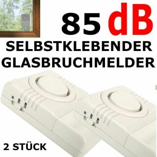 2 Stück Fenster Glasbruchmelder Einbruchschutz Alarm Sirene Detektor Glasbruch