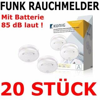 20 Stück Funk Rauchmelder Set Alarm schnurlos verknüpfbar vernetzt + Batterie