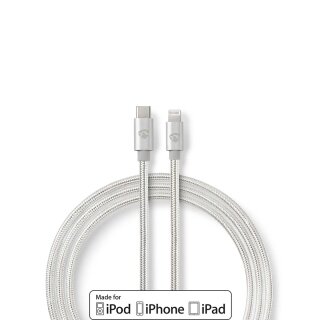 1m I Alu Geflecht I USB Typ C Kabel für Apple Lightning 8 Pin Pol Ladekabel 18W vergoldet