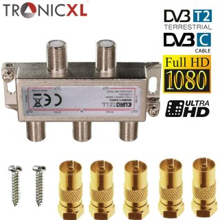 4fach Koax Antennenverteiler HD 3D 4K Verteiler Weiche Splitter DVBT DVBT2 DVBC SAT Unicable Kabelfernsehen