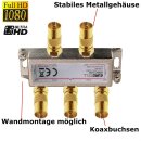 4fach Koax Antennenverteiler HD 3D 4K Verteiler Weiche Splitter DVBT DVBT2 DVBC SAT Unicable Kabelfernsehen