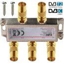 4fach Koax Antennenverteiler HD 3D 4K Verteiler Weiche Splitter DVBT DVBT2 DVBC SAT Unicable Kabelfernsehen